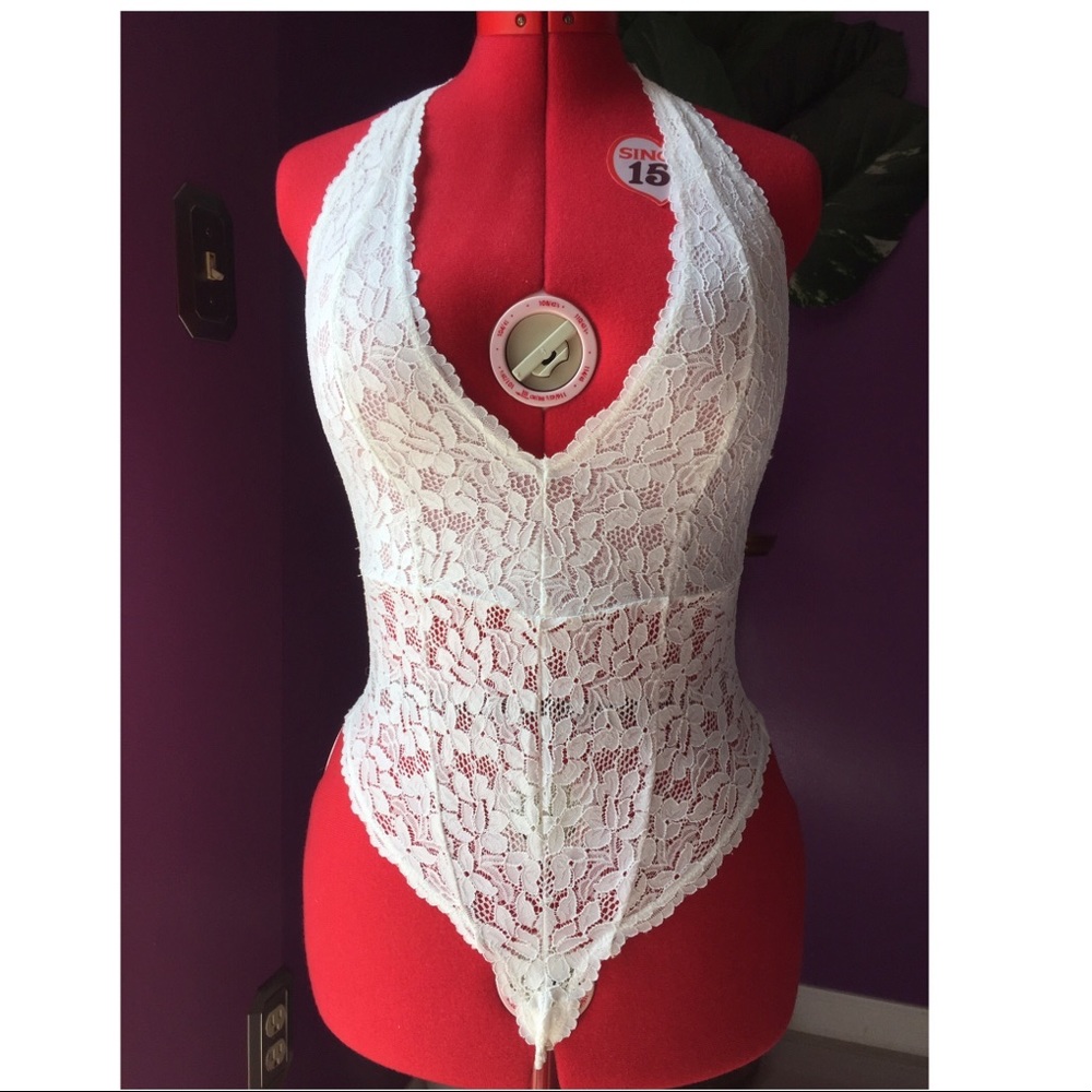 Free People Avery Sheer Lace Bodysuit Ivory White